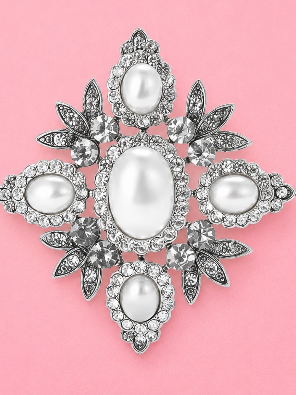 Victorian Pearl Crystal Floral Brooch